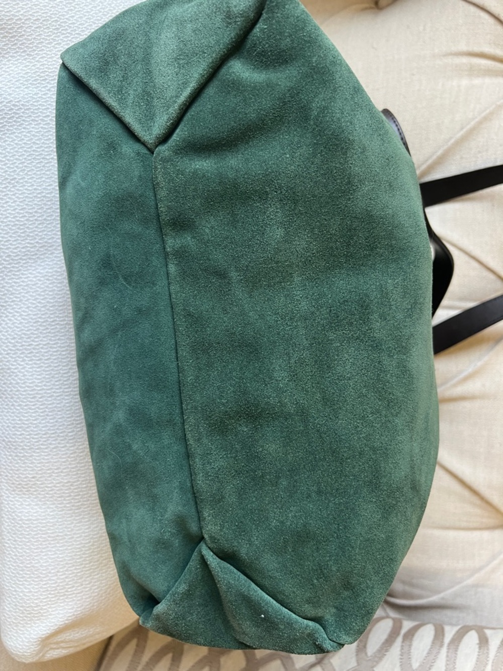 Lauren Ralph Lauren Deep Green Suede Tote with Black Leather Straps - Picture 5 of 11